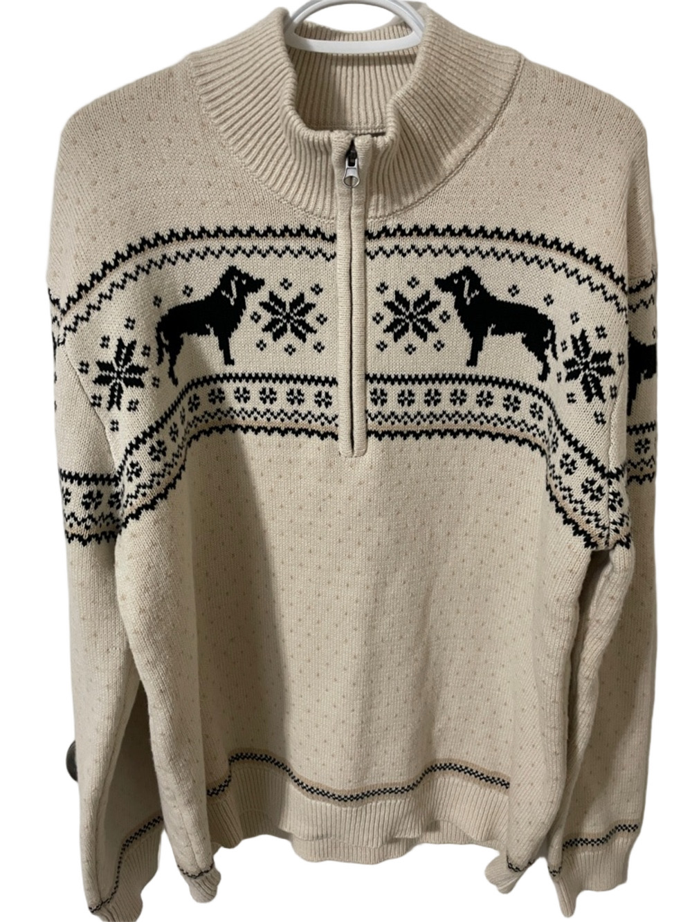 Art of Rhetoric Cotton Blend  Cream Half-Zip Dog Pattern Sweater Size Medium